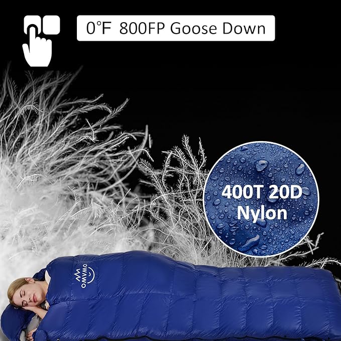 -10°F 0°F 10°F 15°F Down Sleeping Bag for Adults800/650 Fill PowerUltralight Wearable 4 Season Cold Weather Rectangle Sleeping Bag for Camping HikingCan be Used as a Down Blanket or Cloak