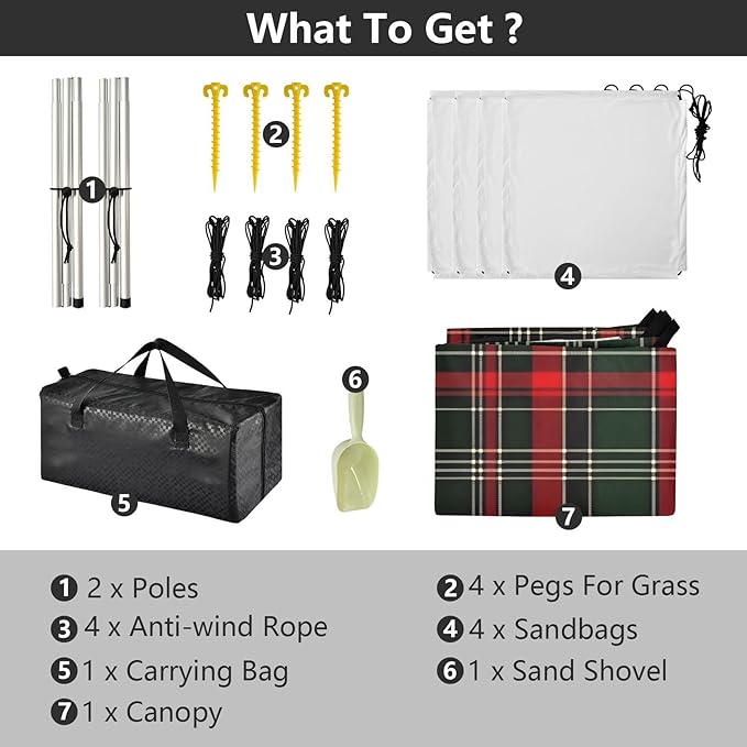 ALAZA Christmas Checked Tartan Beach Tent Sun Shelter UPF50+ Protection Beach Shade Canopy w/ 4 Sandbags for Outdoor Camping Fishing Backyard Fun Picnic 10x9 ft
