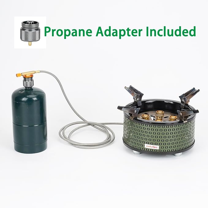 ONLYFIRE OUTDOOR LIVING Portable Camping Gas Stove with Storage Bag &amp Gas Adapters 5 Burners Propane Stove for Outdoor Patio Cooking Picnic Camping Hiking Tailgating Emergency Use Green GS344