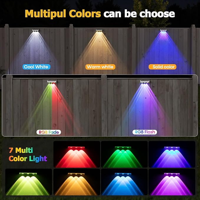 NIORSUN Solar Fence Lights8 Pack Solars Deck LightRGB ColorOutdoor Bulb Waterproof Led IP65Power Patio Lamp with Lenses for Outside/Backyard/Railing/Yard(White)