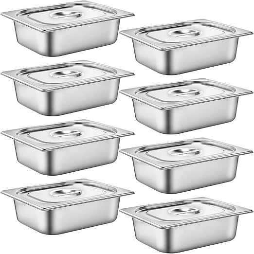 Thenshop 8 Set Stainless Steel Hotel Pans Steam Table Pan with Lids 4 inch 1/2 Half-Size Restaurant Pans Anti Steam Table Pan for Hotel Food Buffet Event Catering Supplies (Classic)