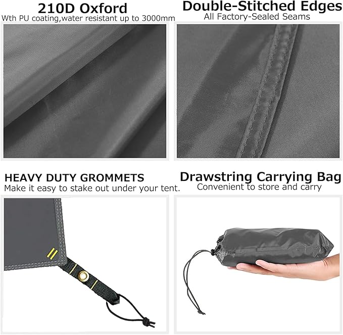 Farfly Tent Footprint Waterproof PU 3000 Easy Set up Heavy Duty Ultralight Tent Footprint for CampingHiking Backpacking Hammock Beach Grey