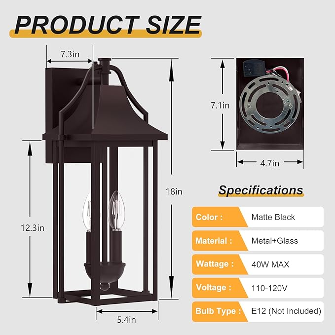𝟏𝟖𝑰𝑵 Outdoor Wall Sconce Fixtures Dusk to Dawn Patio Lights Waterproof Exterior Lanterns 2-Light Modern Wall Light Mounted with Glass Brown Outside Lights for House Front Door Decor