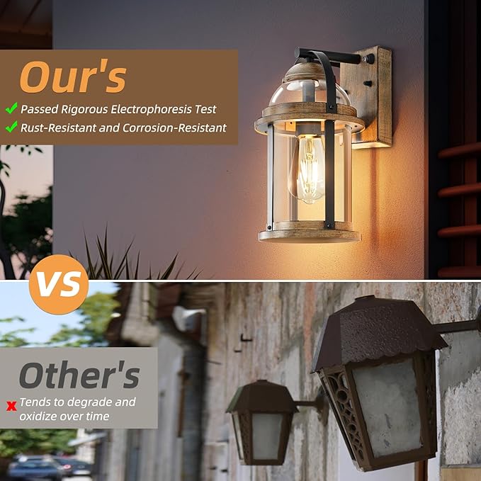 OKELI Dusk to Dawn Outdoor Wall Lights Waterproof Lighting Fixtures Rustic Farmhouse Wall Lanterns with Clear Glass Shades Anti-Rust Outside Lights for Garage Patio Porch(Brown 1 Pack)