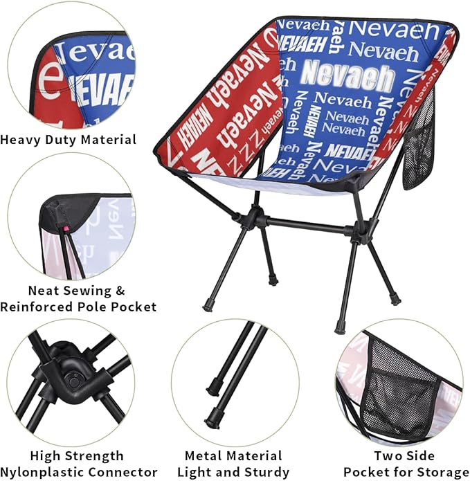 Custom Portable Camping Chair with Side Pockets Personalized Lightweight Foldable Chair with Name for Backpacking Hiking Camp Lawn Fishing