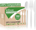 Extra Heavyduty Compostable Cutlery Set - 190 Count Large Disposable Utensils No Plastic Forks Spoons Knives Biodegradable Fork Eco Friendly Silverware for PartyBBQDaily UseEventsPicnic