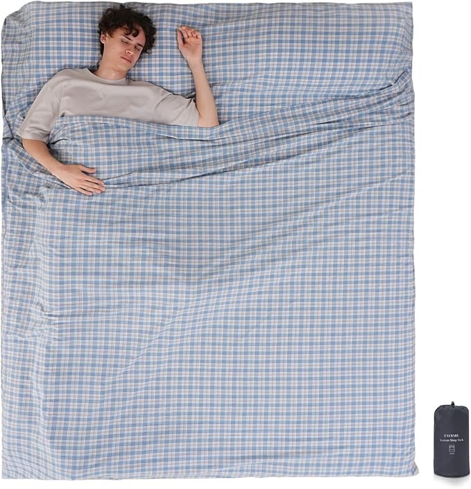 100% Cotton Sleeping Bag Liner with Full Length Zipper on 3 Sides Single/Double Adult Sleep Sack for Travel &amp Camping Multifunctional Travel Sheets (Unzipped 87”x87”) for Hotel Lightweight