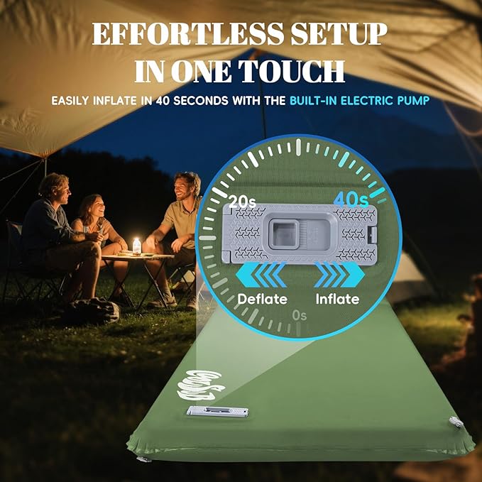 Camping Sleeping Pad Self Inflating Sleeping Pad with Electric Pump 3.2 Ultra-Thick Memory Foam Sleeping Mat with Pillow Camping Mattress Compact for Backpacking Hiking Traveling