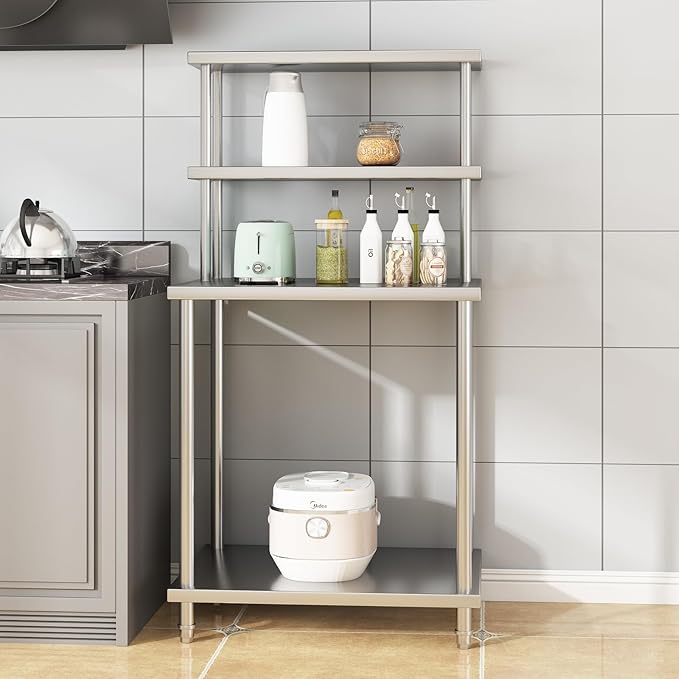 30x24 Stainless Steel Work Table with 2-Tier Adjustable Overshelves Commercial Prep Table for Kitchen Restaurant Garage Laundry Utility Room