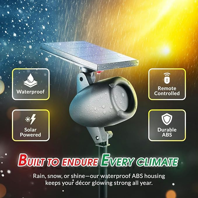 STARTASTIC Solar Christmas Light Show Projector - Laser Outdoor Christmas Projector Lights Covers 600 Sq Ft Wireless with Remote Control Waterproof 5 Modes for House Yard Holiday Party