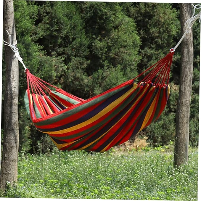 GALPADA Canvas Single Hammock Stripes Lightweight Portable Garden Swing for Outdoor Camping Travel and Relaxation Includes Carry Bag and Rope for Easy Setup