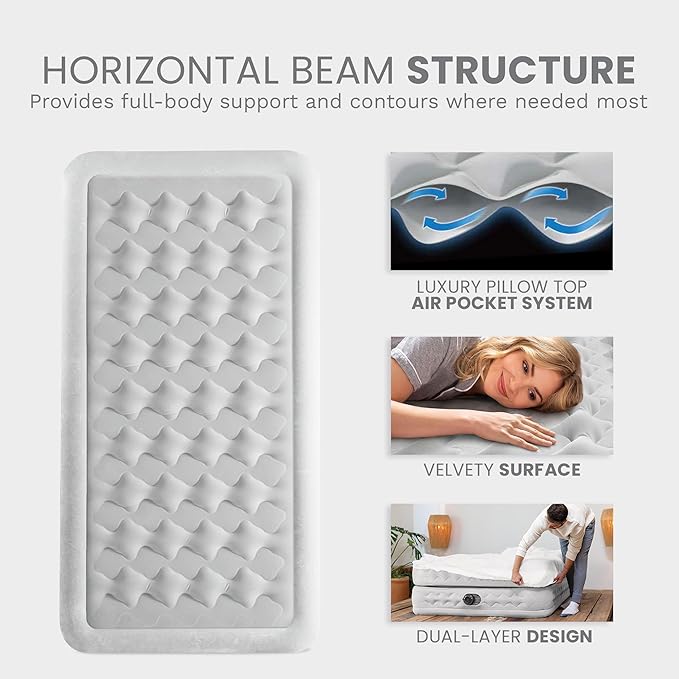 Intex 64489ED Dura Beam Supreme Air Flow Inflatable Velvetaire Soft Airbed Mattress w/Built in Pump &amp Portable Storage Case Queen