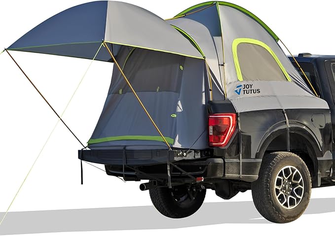 JOYTUTUS Pickup Truck Tent 5.0ft Bed Tent with Removable Awning Waterproof PU2000mm Double Layer for 2 Person Portable Truck Bed Tent - Green Aluminum Pole