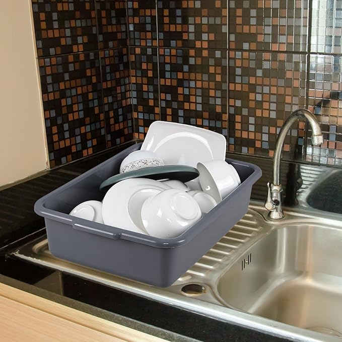 4-Pack Plastic Bus Bin Tubs Boxes 15 L Restaurant Dish Tub Gray