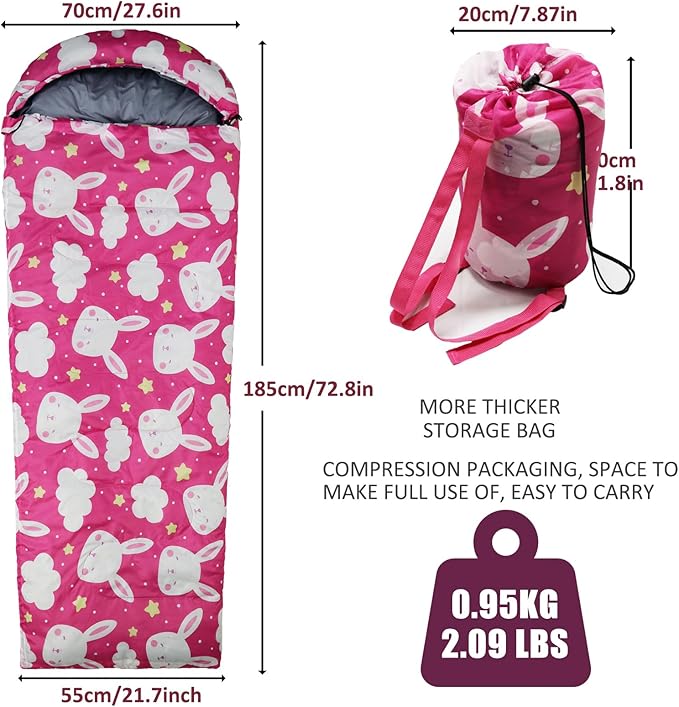Kids Sleeping Bags - Camping Sleeping Bags with Carry Bag - Compact Sleeping Bag for Hiking Backpacking 3 Season Warm &amp Cool Weather Lightweight Waterproof Outdoor Travel for Boys Girls