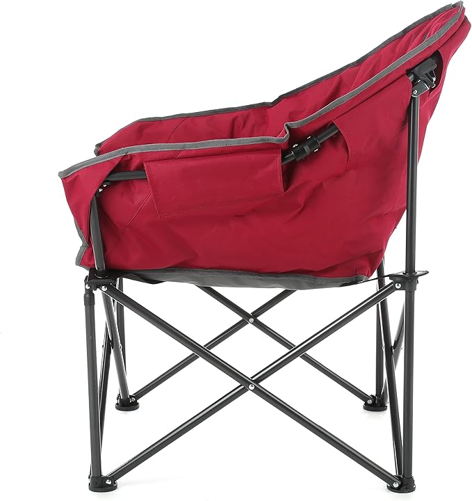 ARROWHEAD OUTDOOR Oversized Heavy-Duty Club Folding Camping Chair with Pocket Cup Holder Portable Padded Moon Round Saucer Supports 330lbs Carrying Bag