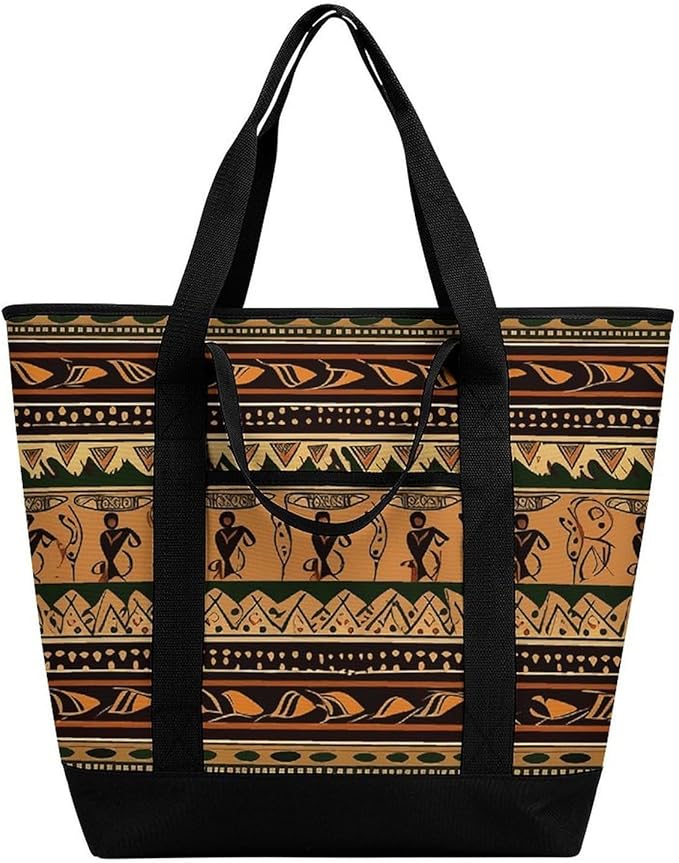 Insulated Shopping BagLarge Reusable Cooler Bags Bohemia Style Traditional African Pattern Printed Foldable Shopping BagTravel Waterproof Shoulder Bag