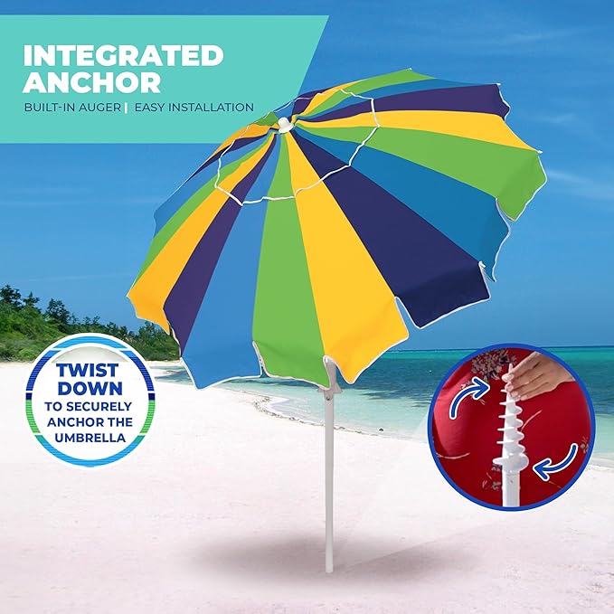 Rio Brands 7' Alternating 20-Panel Beach Umbrella with Sand Anchor and Carrying Bag Blue Multicolor