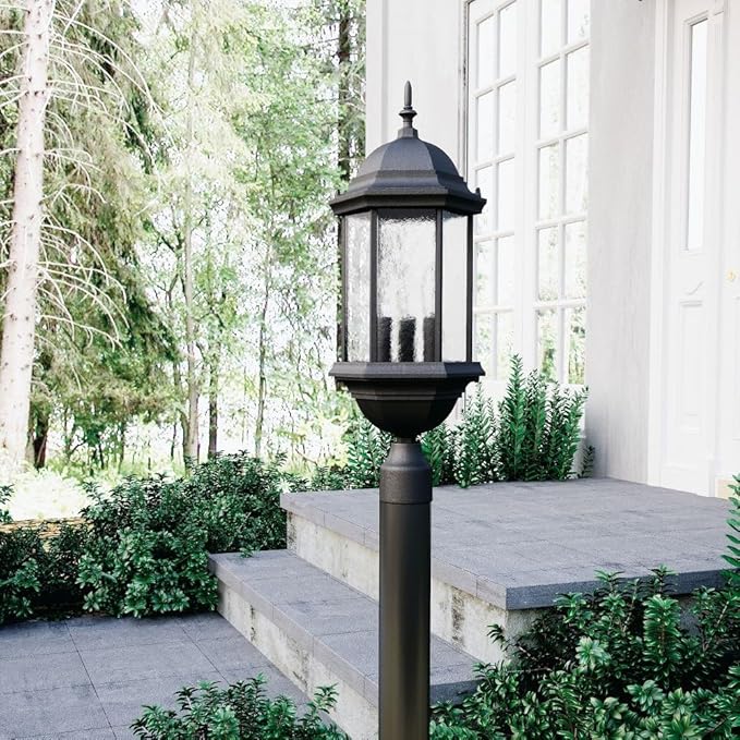 Capital Lighting 9837BK Main Street Seeded Glass Outdoor Post 3-Light 180 Total Watts 24 H x 10 W Black