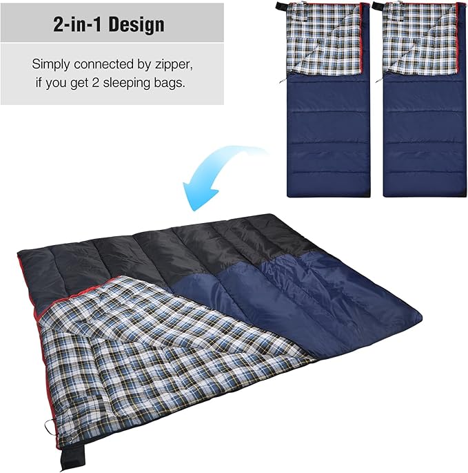 REDCAMP Cotton Flannel Sleeping Bag for Camping Backpacking Adults Cold Weather Envelope Sleeping Bags with 2/3/4/6lbs Filling