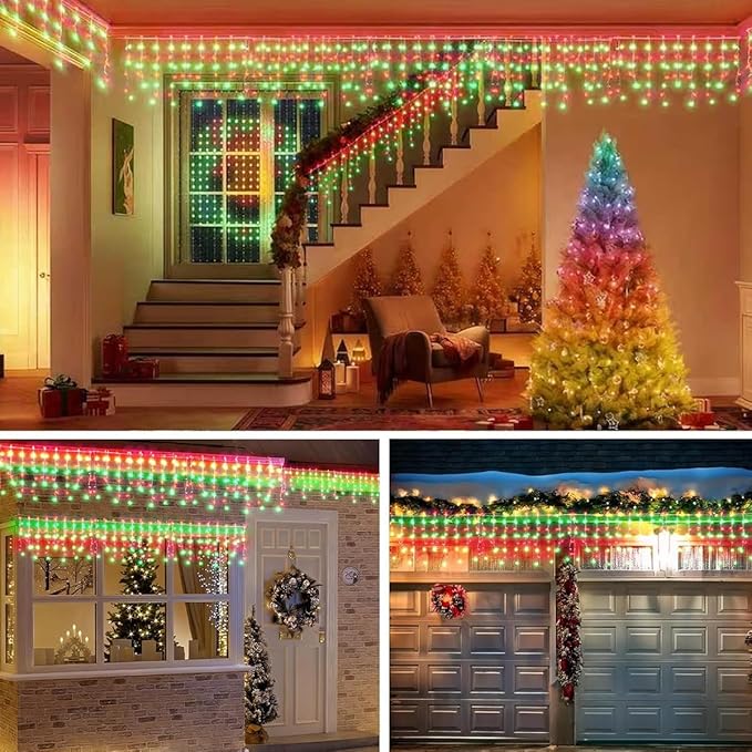 320LED Solar Christmas Lights Outdoor Waterproof Christmas Decorations Lights 29.5ft 60 Drops8 Modes Solar Powered Rechargeable Fairy Lights for Party HolidayWedding Decorations (Red and Green)