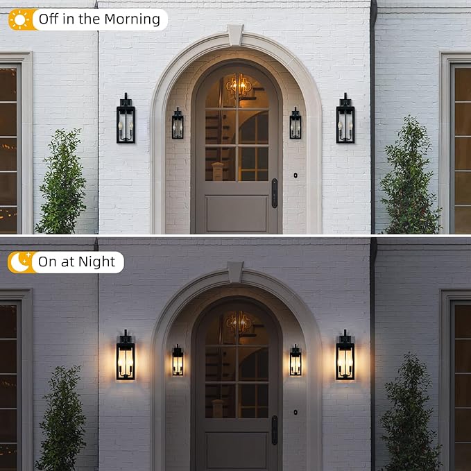 OKELI 17.6 2-Pack Outdoor Wall Light Fixture Large Exterior Porch Lighting 2-Light Farmhouse Outside Lantern Lights with Clear Glass Waterproof Wall Sconces Lamp for House Garage