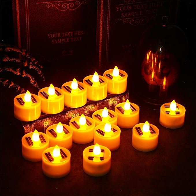 36 Pcs Solar Tea Lights Bulk Outdoor Waterproof Rechargeable Dusk to Dawn Lighting Small Valentine's Day Flameless Flickering LED Votive Candles for Garden Patio Party Lanterns (Amber)