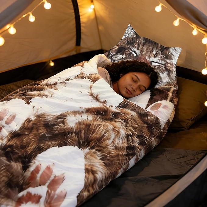 Fluffy Cat Sleeping Bag Cat Shaped Plush Sleeping Bag for Adults Plush Cats Envelope Sleepings Bags for Camping Sleepovers &amp Home Lounging