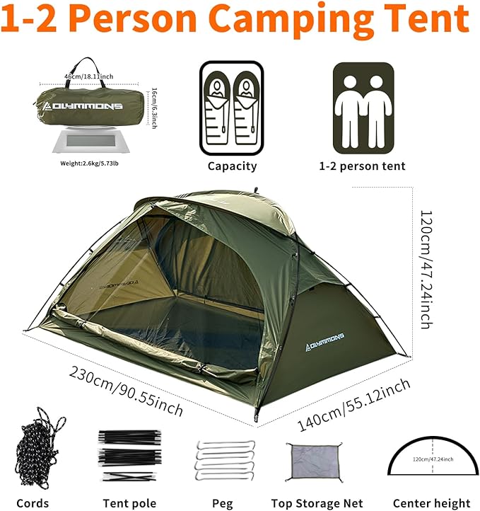 Camping Tent 1 to 2 Person Backpacking Tent Waterproof &amp Windproof Ultralight Instant Tent for Camping Hiking OutdoorLightweight for Adults Kids Scouts Easy Setup