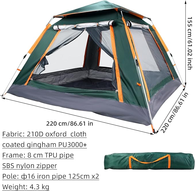 Camping Tent 2-3 Person Tents for Camping with Extended Vestibule Outdoor Automatic Pole Camping Tent with Breathable Mesh Windows Suitable Camping/Hiking/Picnic