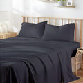 SlumberWell Olympic Queen Sheet Set 4 Piece Luxury Soft Microfiber RV Camper Bedding 8 to 12 Inch Deep Pocket Sheets Fits 66x80 Mattress Dark Grey Stripe