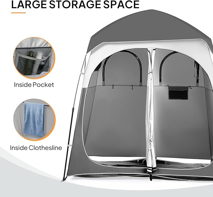 VINGLI 2 Room Shower Tent 7.5 FT Instant Pop Up Shelter with Carrying Bag Privacy Changing Room TentPerfect for Portable Toilet Camping Dressing Outdoor Indoor Easy Set Up