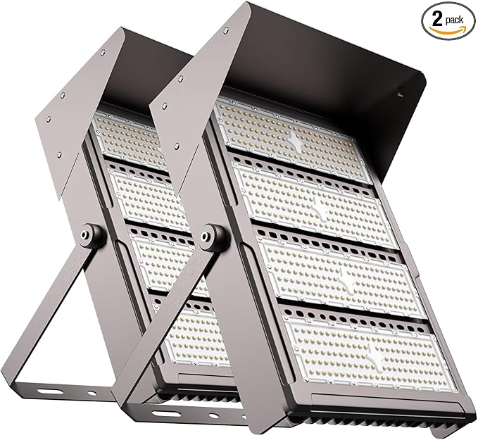 Upgrade 500W LED Flood Light Outdoor with Brim 75000Lm Led Stadium Light with Adjustable Bracket IP65 AC100-277V Commercial Area Lighting for Backyard/Basketball Court-2Pack