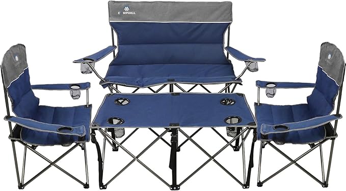 CAMPHILL Camping Chair Set of 3 Outdoor Folding Camping Chairs for Heavy People with Cup Holder &amp Carry BagCollapsible Chair Include One Sofa Chair and Two Single ChairSupport up to 500lbs