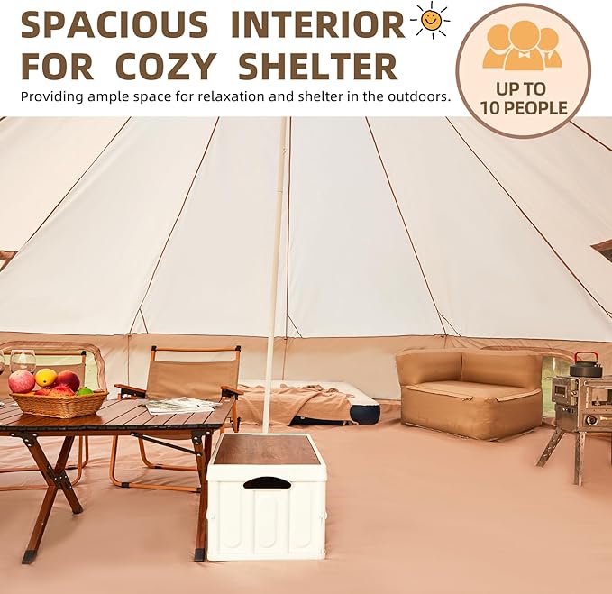 YOLENY Bell Tent Yurt Tent 4/6/8/10 Person 4 Season Waterproof Glamping Tents w/Stove Jack for Family Camping Outdoor Party Glamping Tents for Camping - 10/13.1/16.4FT