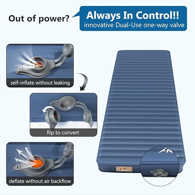 Self Inflating Sleeping Pad with Electric Pump 4 Ultra-Thick Memory Foam Camping Pad with Pillow 9.5 R-Value Insulated Camping Mattress Navy Blue