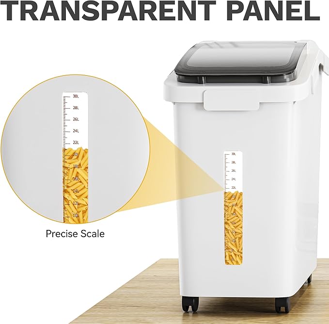 DWVO Large Ingredient Storage Bins 20.6 Gal(11.4+5.8+3.4 Gal) Flour Rice Food storage Containers Bins with Wheels Scoop and Airtight Lid for Dry Food Flour Cereal Grain Sugar White Pack of 3