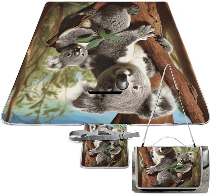 Koala Family Beach BlanketPortable Waterproof Picnic Blanket58.3''x 58.3'' Extra Large Picnic Mat for BeachCamping Grass Lawn Park Accessorie for Festival BBQ