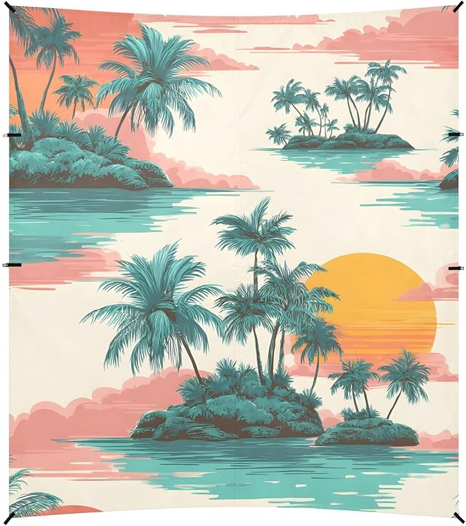 Beach Tent Sun Shelter Coconut Trees Reflection Lightweight &amp Easy Setup Beach Shade Canopy for Camping Fishing