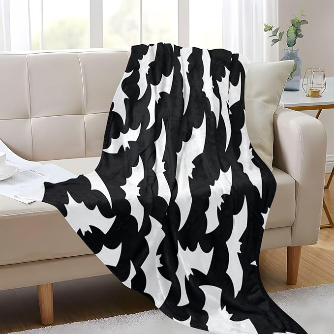 Large Cozy Blanket Halloween Bat Black and White Blankets For Teen Girls 50 x 70 Inch