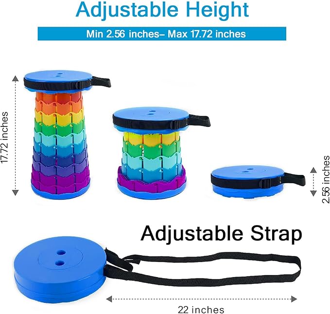 LB 2026 Upgraded Portable Collapsible Retractable Folding Stool Lightweight Telescoping Foldable Camping Stool for Adults for Outdoor Fishing Hiking Gardening Travel BBQ Hunting Indoor Activities