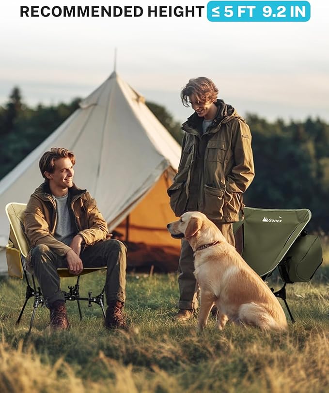 Gonex Portable Camping Chair The 5th Gen Ultralight Compact Backpacking Foldable Lightweight Folding Chair for Outdoor Camp Hiking Beach Picnic Concert Supports 330lbs (Army Green 2 PCS)