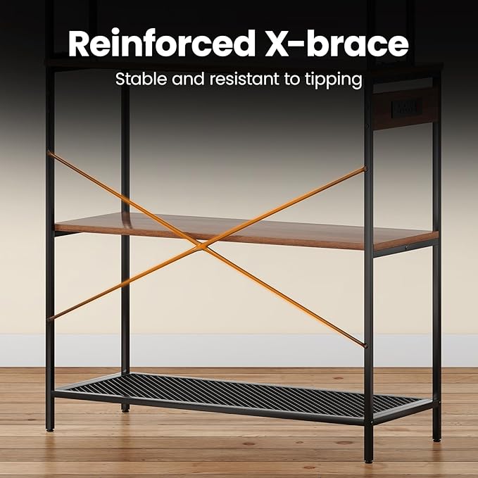 Large 5 Tier Bakers Rack with Electrical Outlets 39 Inch Microwave Stand Coffee Bar Kitchen Storage Shelf for Home Counter Space Organizer