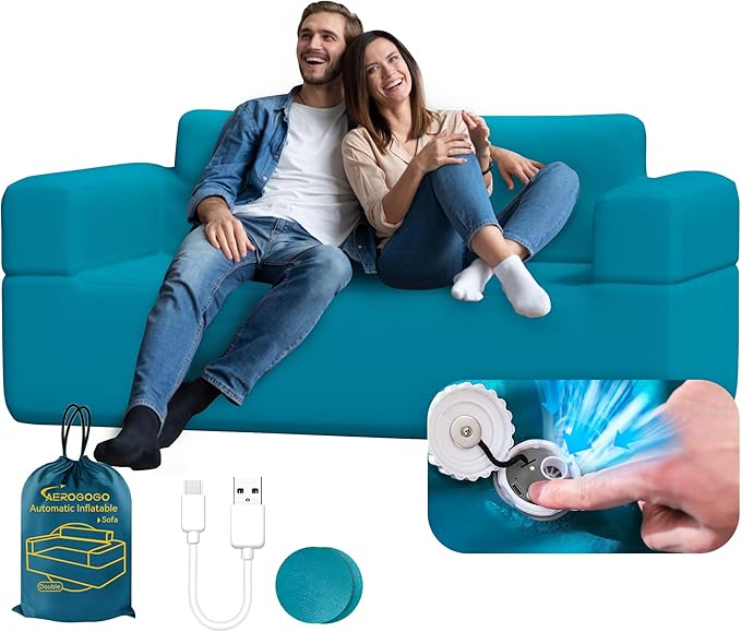 Inflatable Couch for Camping with Built-in Pump Portable Blow Up Sofa Multifunctional Inflatable Furniture has High-Pressure Resistant Fabric Suitable for Backyard Beach Music Festival Party (Blue)