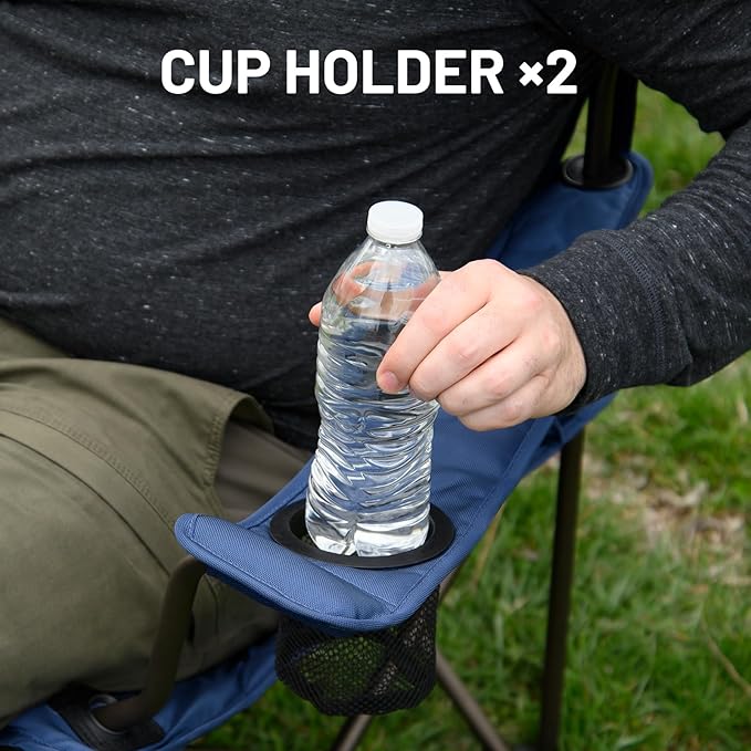 Timber Ridge 2 Person Folding Loveseat Comfortable Double Foldable Camping Chair Folding Lawn Chairs for Outside Blue