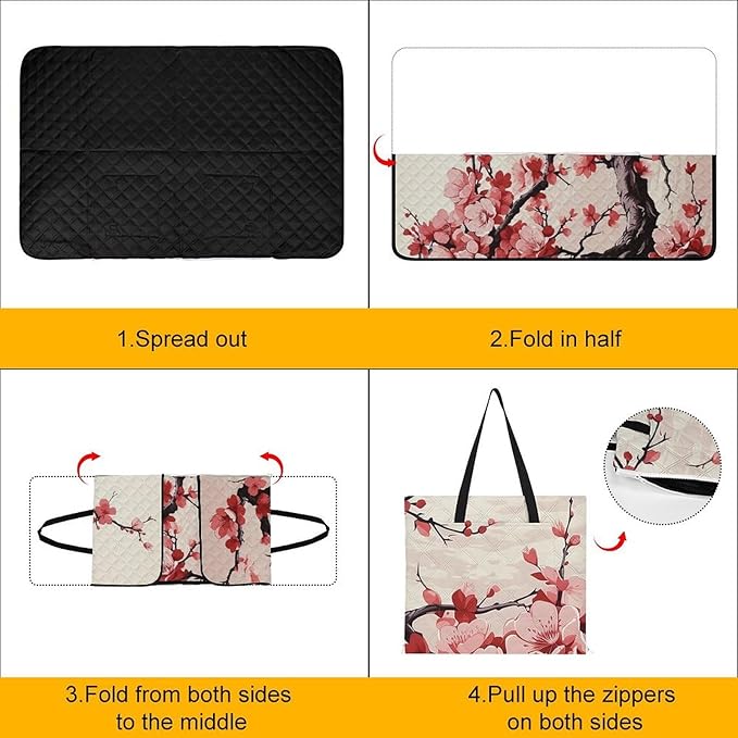 Zipper Japanese Floral Cherry Blossom Style Picnic Mat Suitable for Travel Camping Park Or Home Use