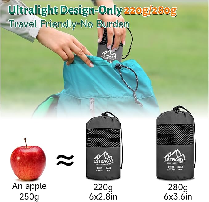 Ultralight Sleeping Bag Liner Satin Sleep Sack Comfy Breathable &amp Cooling &amp Silky Soft liner Travel Sheets &amp Adult Sleep Sack with 2 Way Zipper Ideal for Backpacking Hotel Camping H