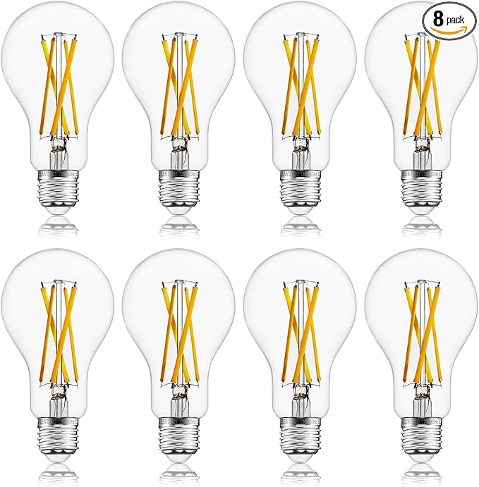 FLSNT 100W Equivalent LED Edison Bulbs 12W Dimmable A21 LED Light Bulbs 1600LM 2700K Soft White CRI90 E26 Base 8 Pack