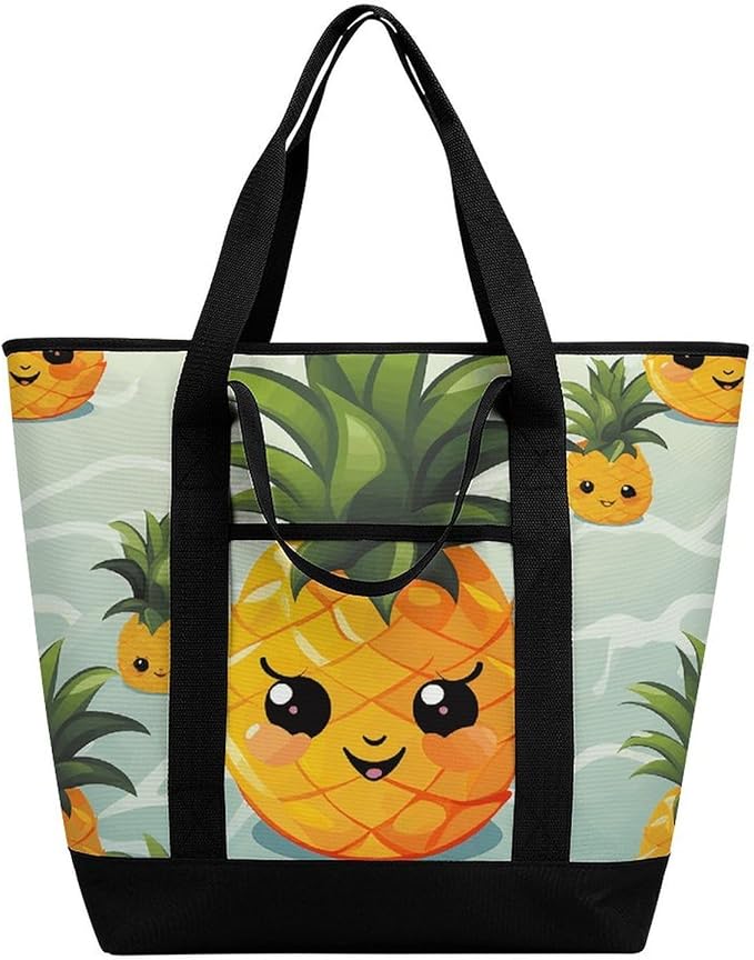 Insulated Shopping BagLarge Reusable Cooler Bags Cute Pineapple Printed Foldable Shopping BagTravel Waterproof Shoulder Bag