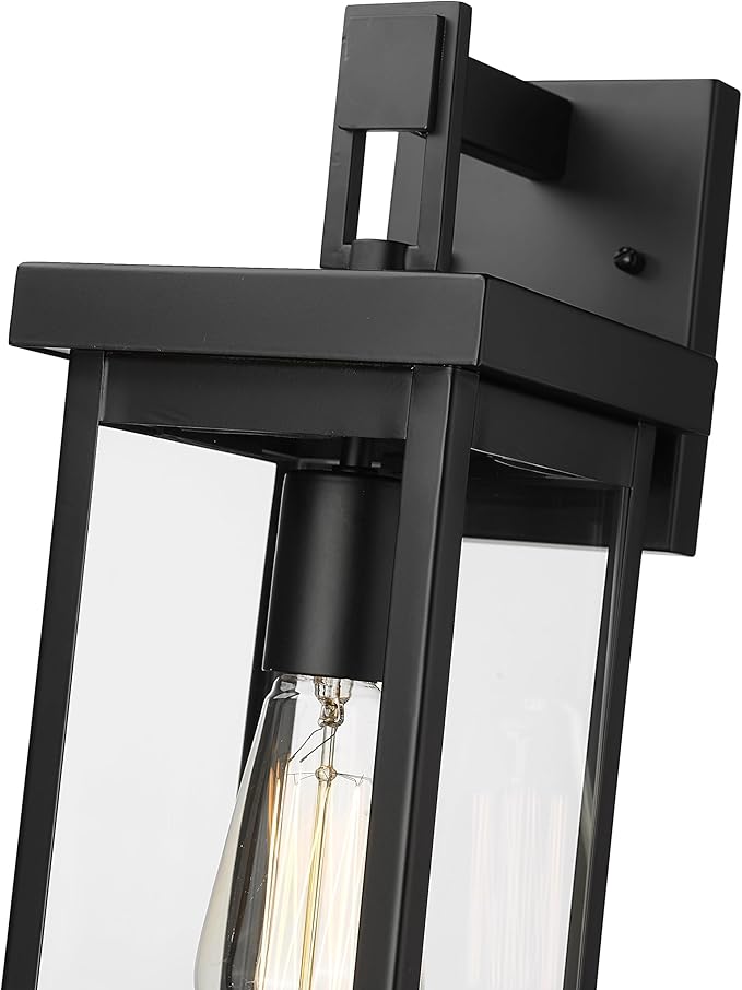 ML Lighting | Barkeley Collection | 42601-PBK | 16 Modern One Bulb Outdoor Steel Small Wall Sconce | Anti-Rust Powder Coat Black with Clear Glass Shade | Exterior Ambient Light for Safety